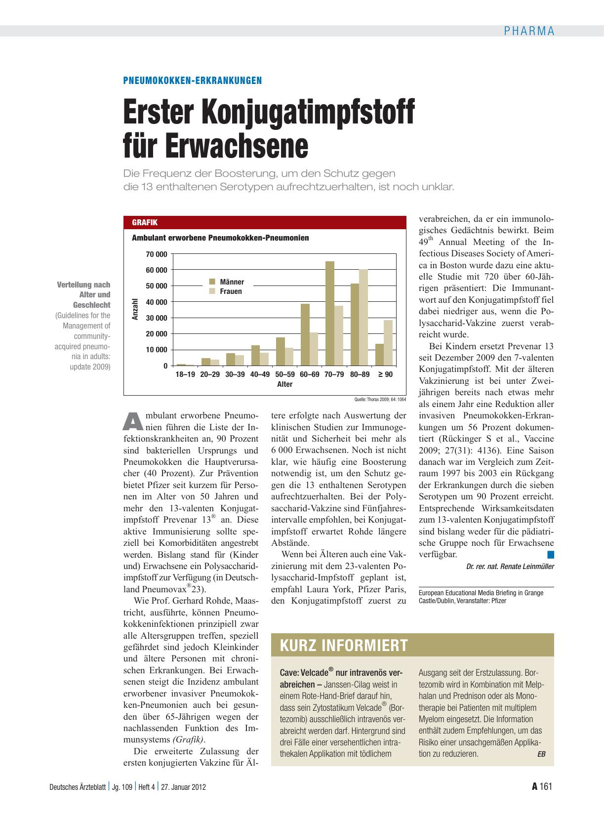 Vorschauseite 1: Pneumokokken-Erkrankungen: Erster Konjugatimpfstoff für Erwachsene