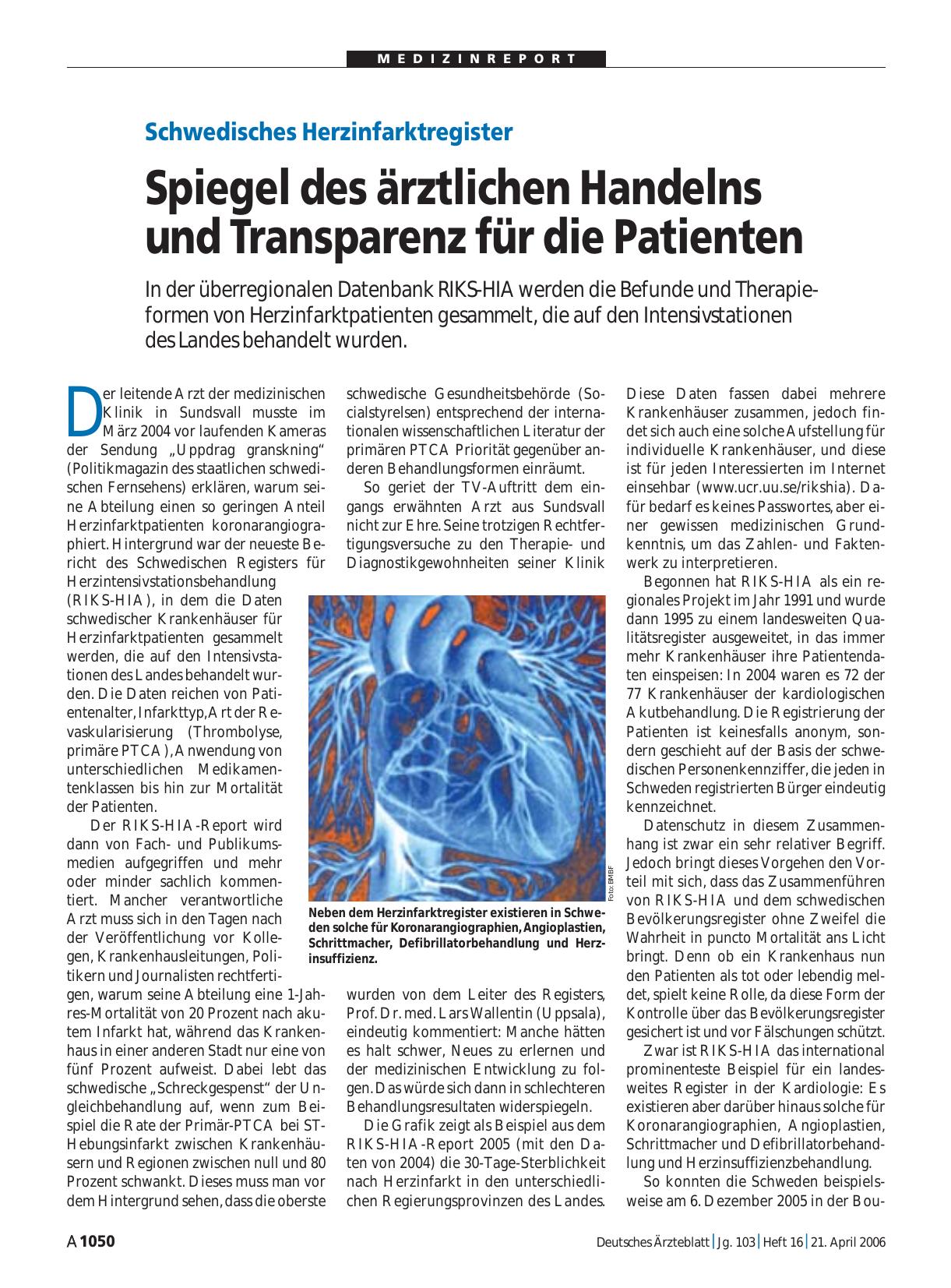 Vorschauseite 1: Schwedisches Herzinfarktregister: Spiegel des ärztlichen Handelns und Transparenz für die Patienten