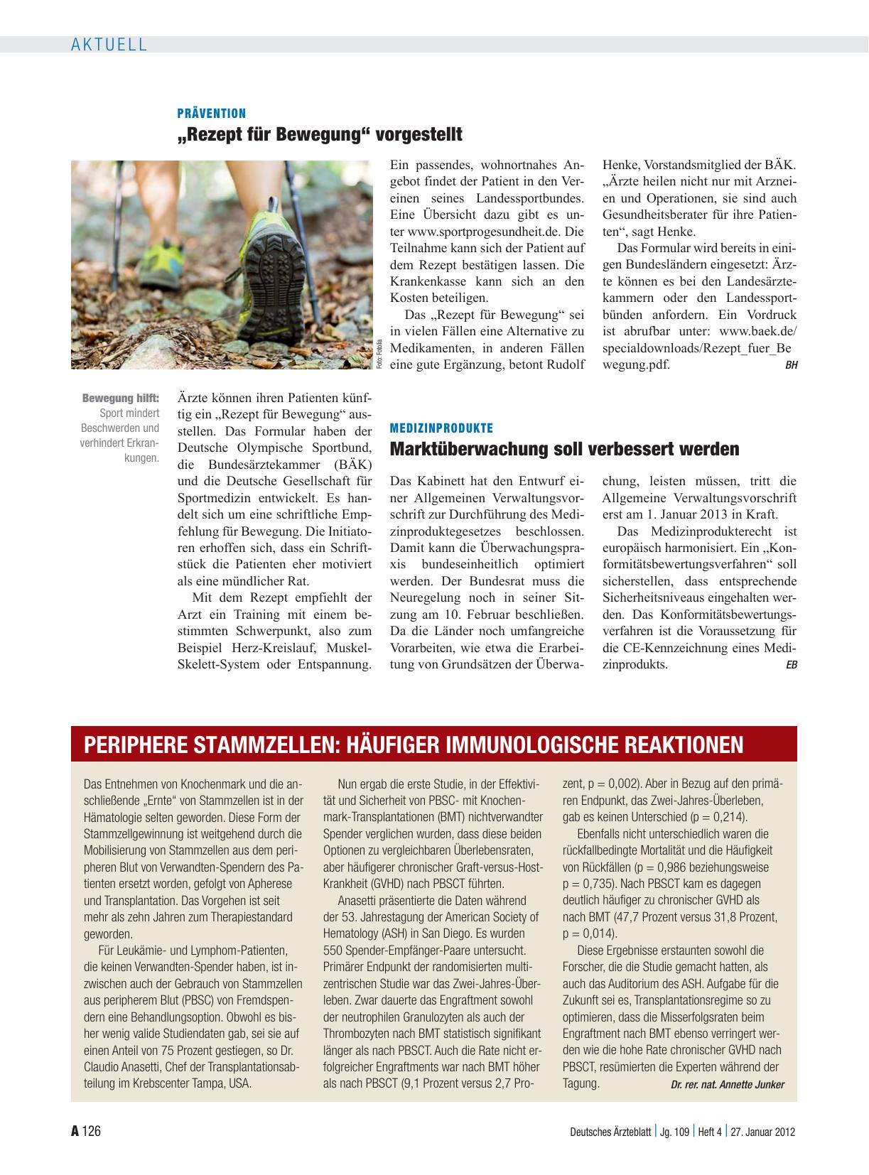 Vorschauseite 1: Periphere Stammzellen: Häufiger immunologische Reaktionen