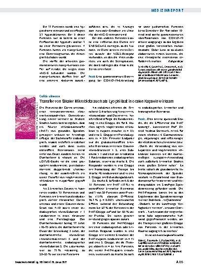 Vorschauseite 1: Colitis ulcerosa: Transfer von fäkaler Mikrobiota auch als Lyophilisat in oralen Kapseln wirksam