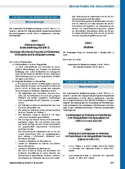 Vorschauseite 1: Sonderregelungen zur Anwendung von Psychotherapie in der vertragsärztlichen Versorgung aufgrund von SARS-CoV-2 vom 23. März 2020