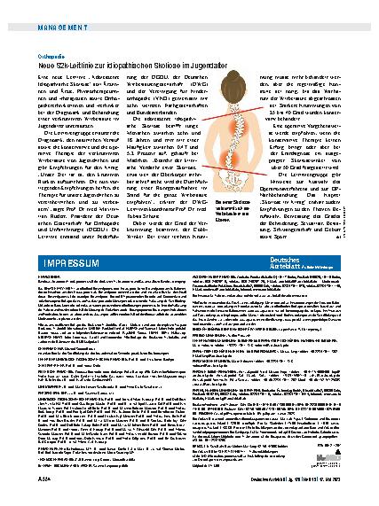 Vorschauseite 1: Orthopädie: Neue S2k-Leitlinie zur idiopathischen Skoliose im Jugendalter