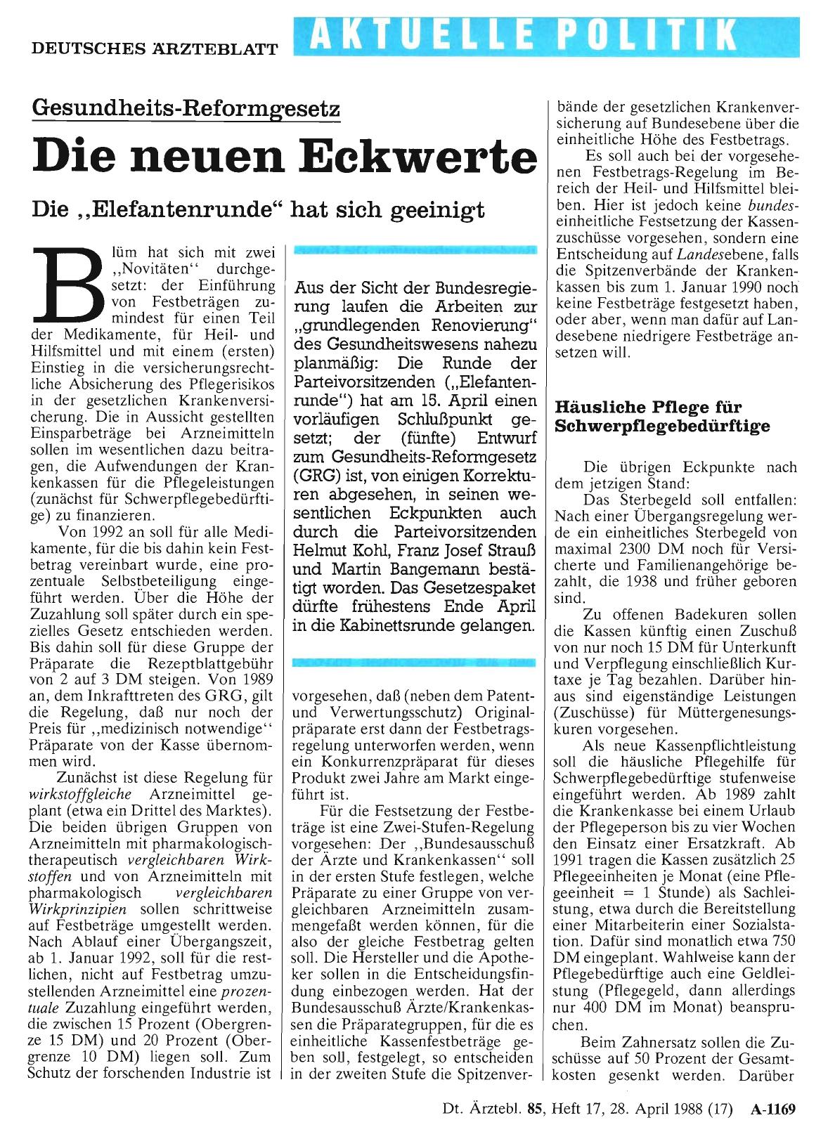 Vorschauseite 1: Gesundheits-Reformgesetz Die neuen Eckwerte