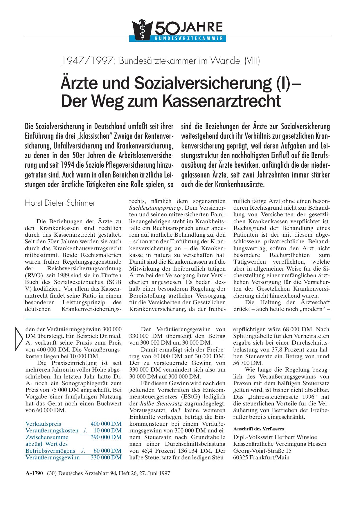 Vorschauseite 1: 1947/1997 – Bundesärztekammer im Wandel (VIII): Ärzte und Sozialversicherung (I) -Der Weg zum Kassenarztrecht