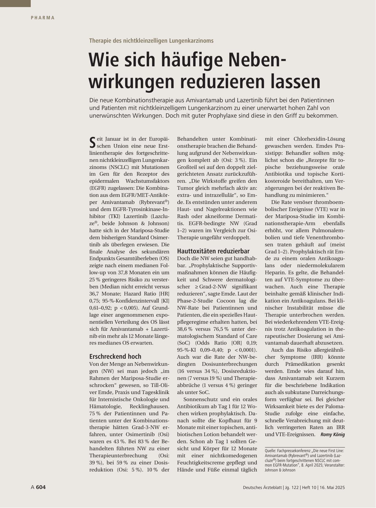 Vorschauseite 1: Therapie des nicht-kleinzelligen Lungenkarzinoms: Wie sich häufige Nebenwirkungen reduzieren lassen