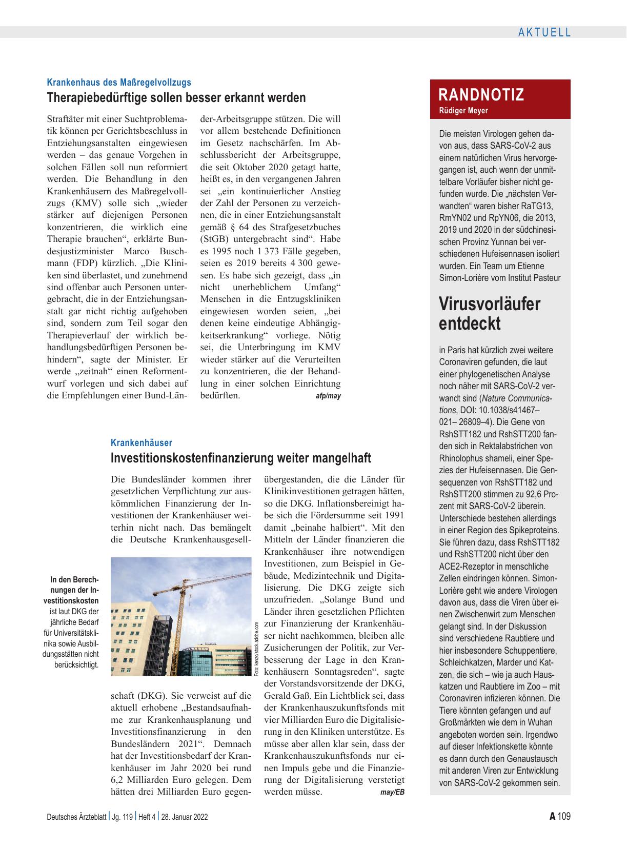 Vorschauseite 1: Krankenhäuser: Investitionskostenfinanzierung weiter mangelhaft