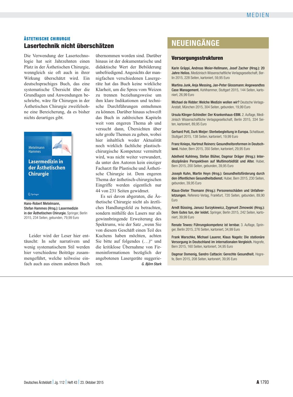 Vorschauseite 1: Ästethische Chirurgie: Lasertechnik nicht überschätzen