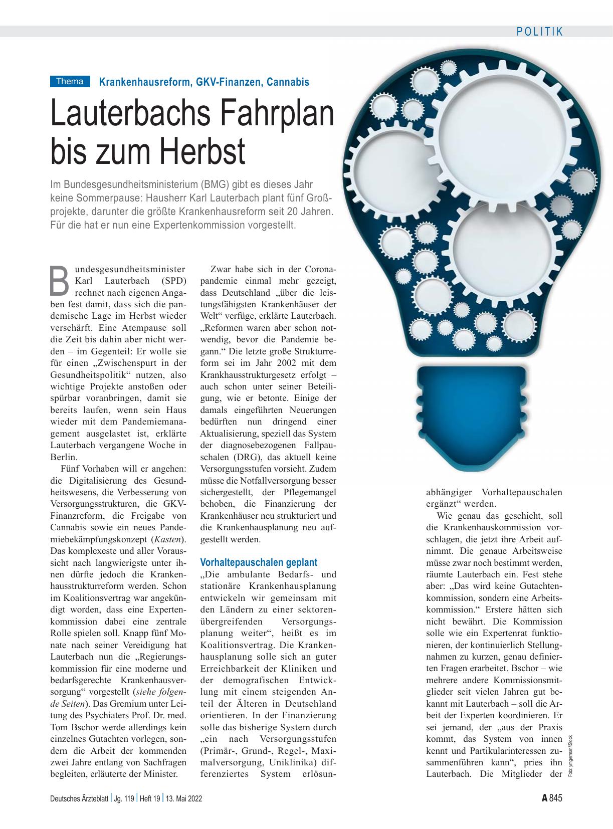 Vorschauseite 1: Krankenhausreform, GKV-Finanzen, Cannabis: Lauterbachs Fahrplan bis zum Herbst