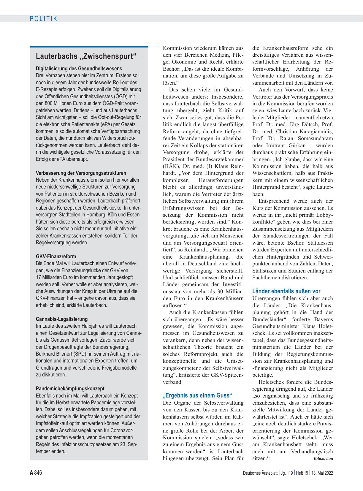 Vorschauseite 2: Krankenhausreform, GKV-Finanzen, Cannabis: Lauterbachs Fahrplan bis zum Herbst