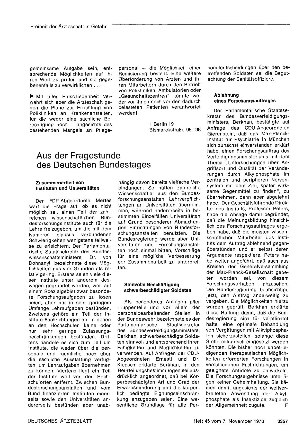 Vorschauseite 1: Aus der Fragestunde des Deutschen Bundestages
