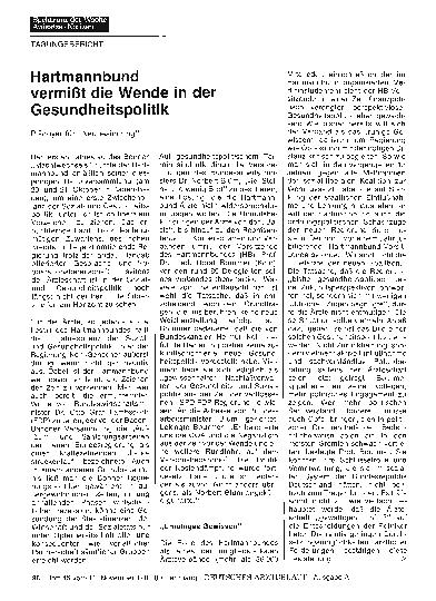 Vorschauseite 1: Hartmannbund vermißt die Wende in der Gesundheitspolitik: Plädoyer für „Neubesinnung“