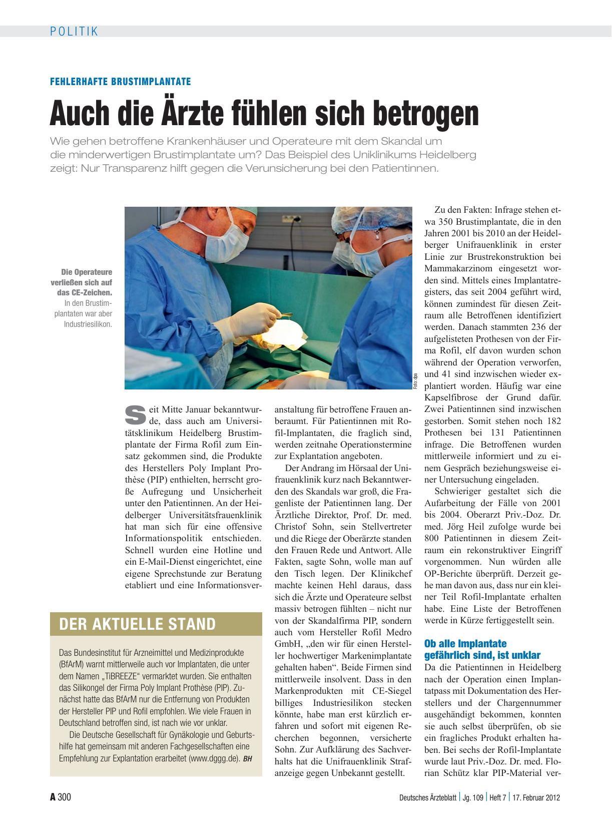Vorschauseite 1: Fehlerhafte Brustimplantate: Auch die Ärzte fühlen sich betrogen