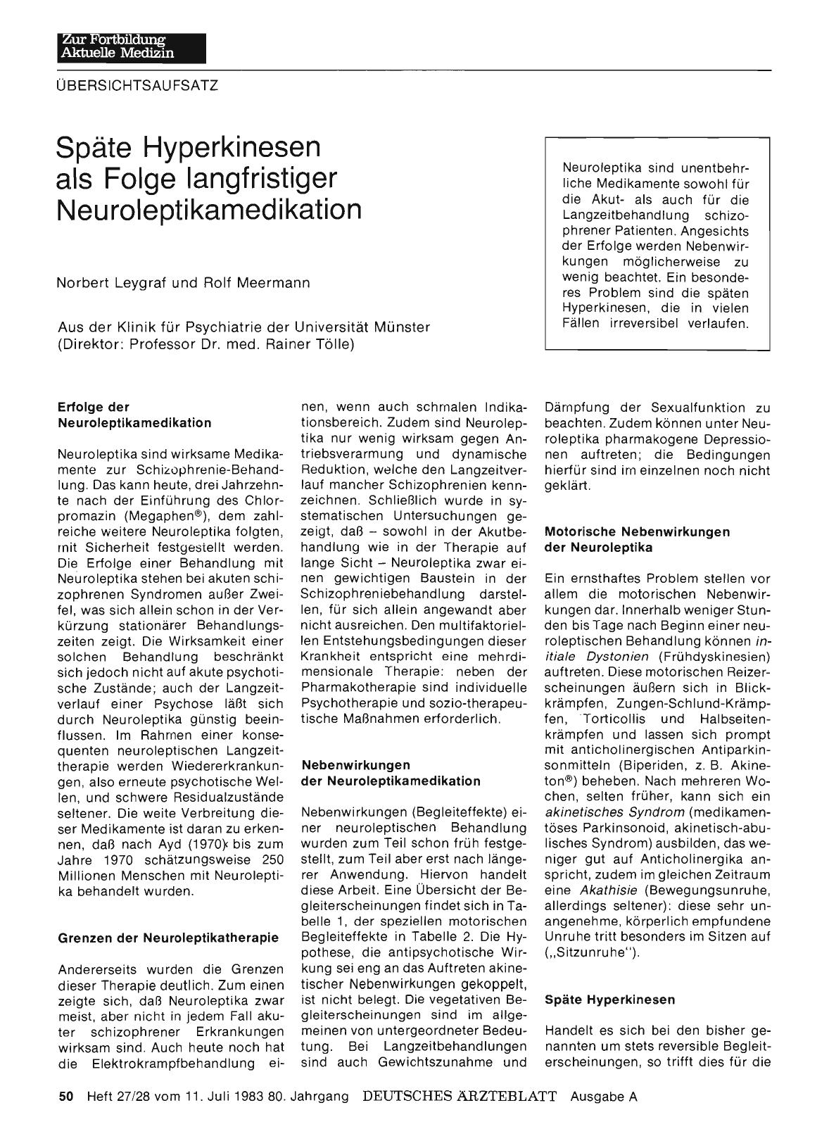 Vorschauseite 1: Späte Hyperkinesen als Folge langfristiger Neuroleptikamedikation