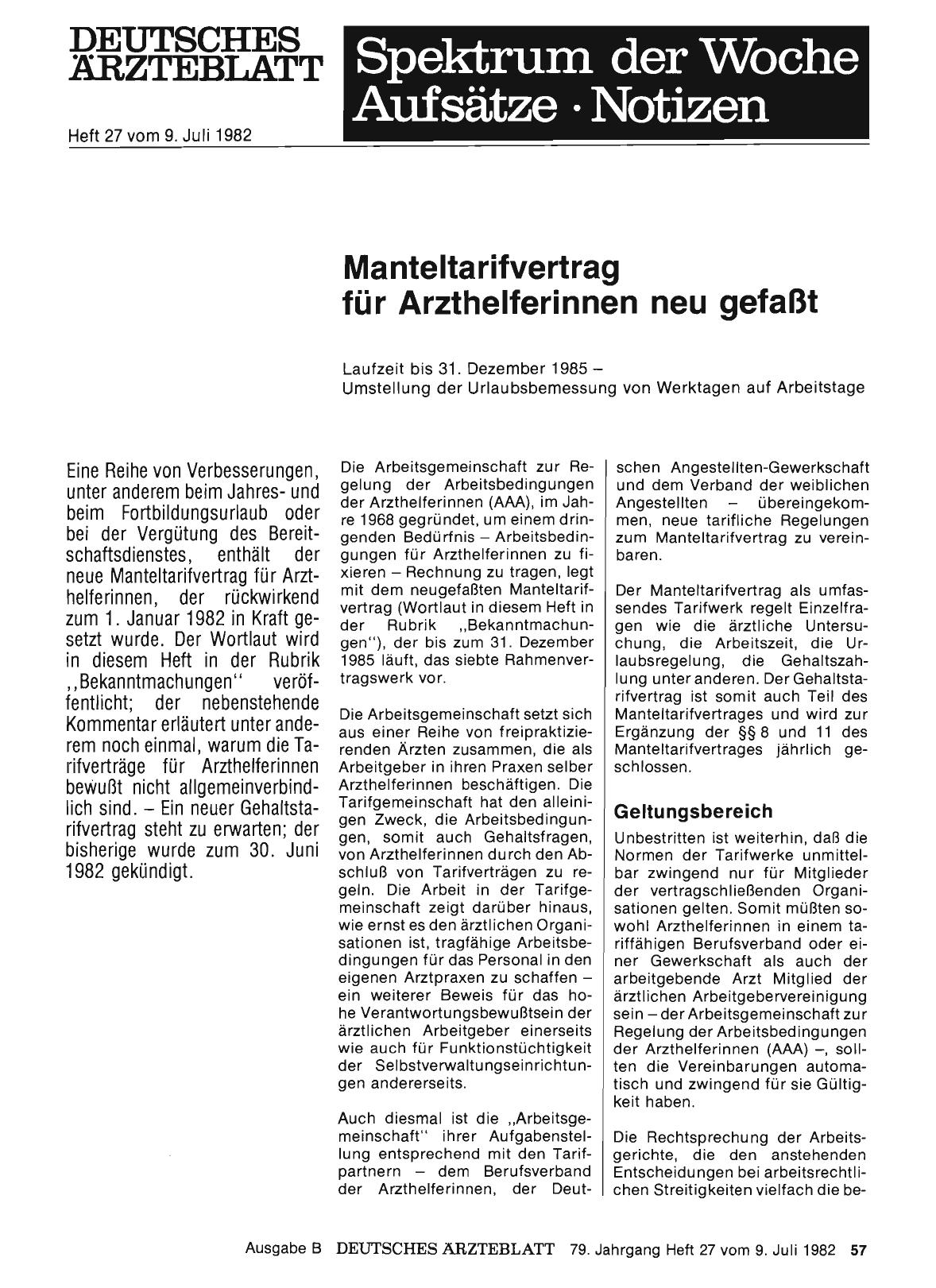 Vorschauseite 1: Manteltarifvertrag für Arzthelferinnen neu gefaßt