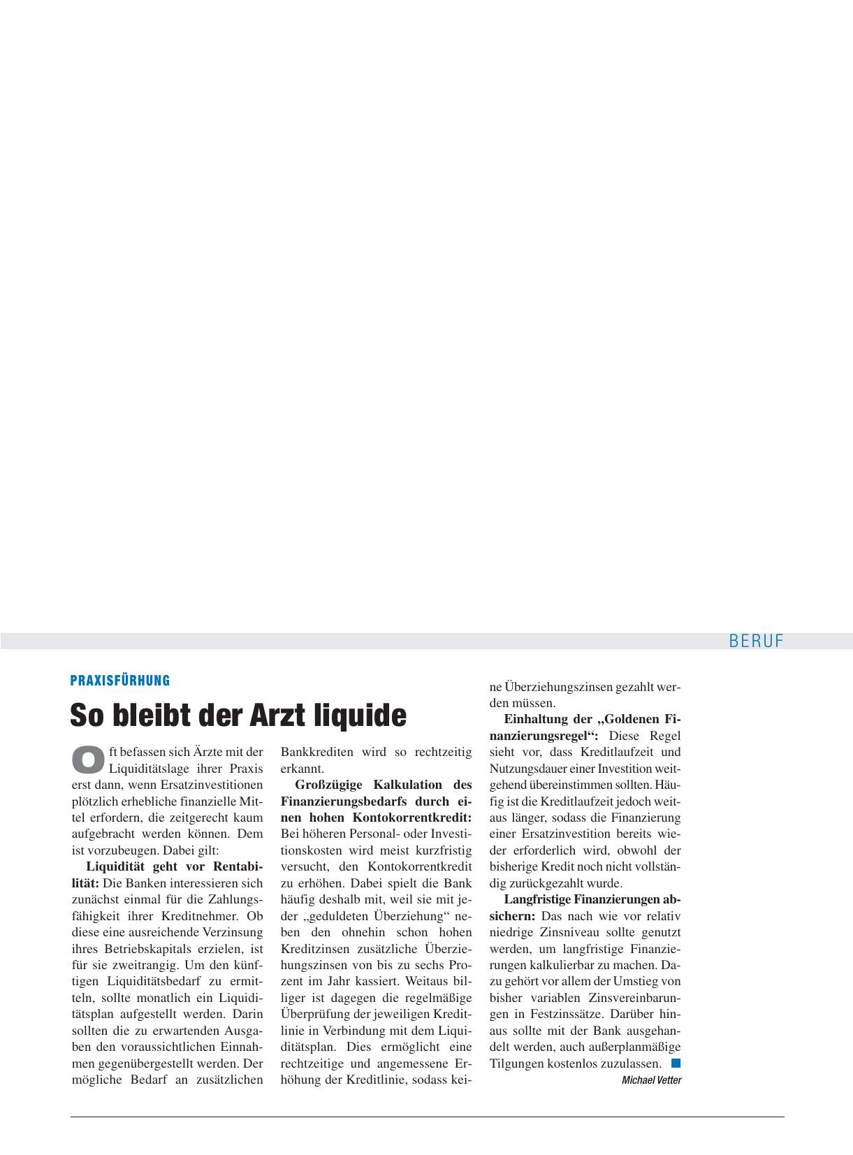 Vorschauseite 1: Praxisführung: So bleibt der Arzt liquide