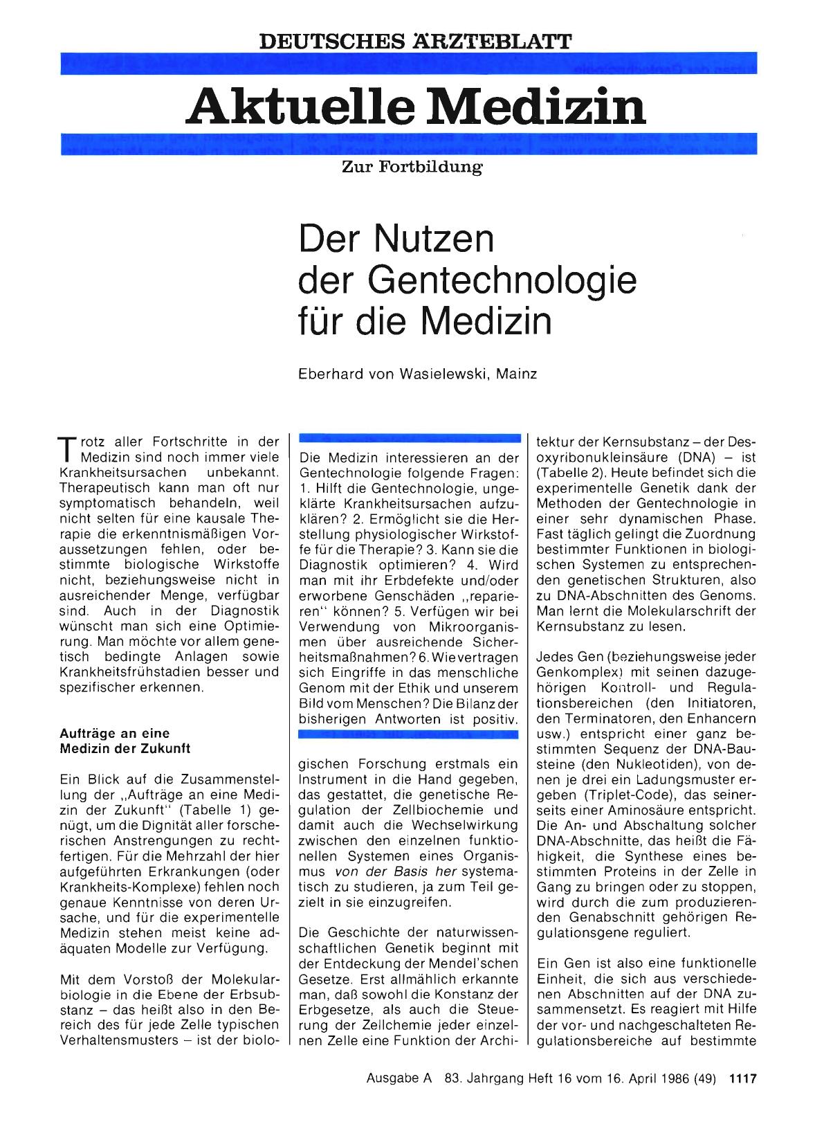 Vorschauseite 1: Der Nutzen der Gentechnologie für die Medizin