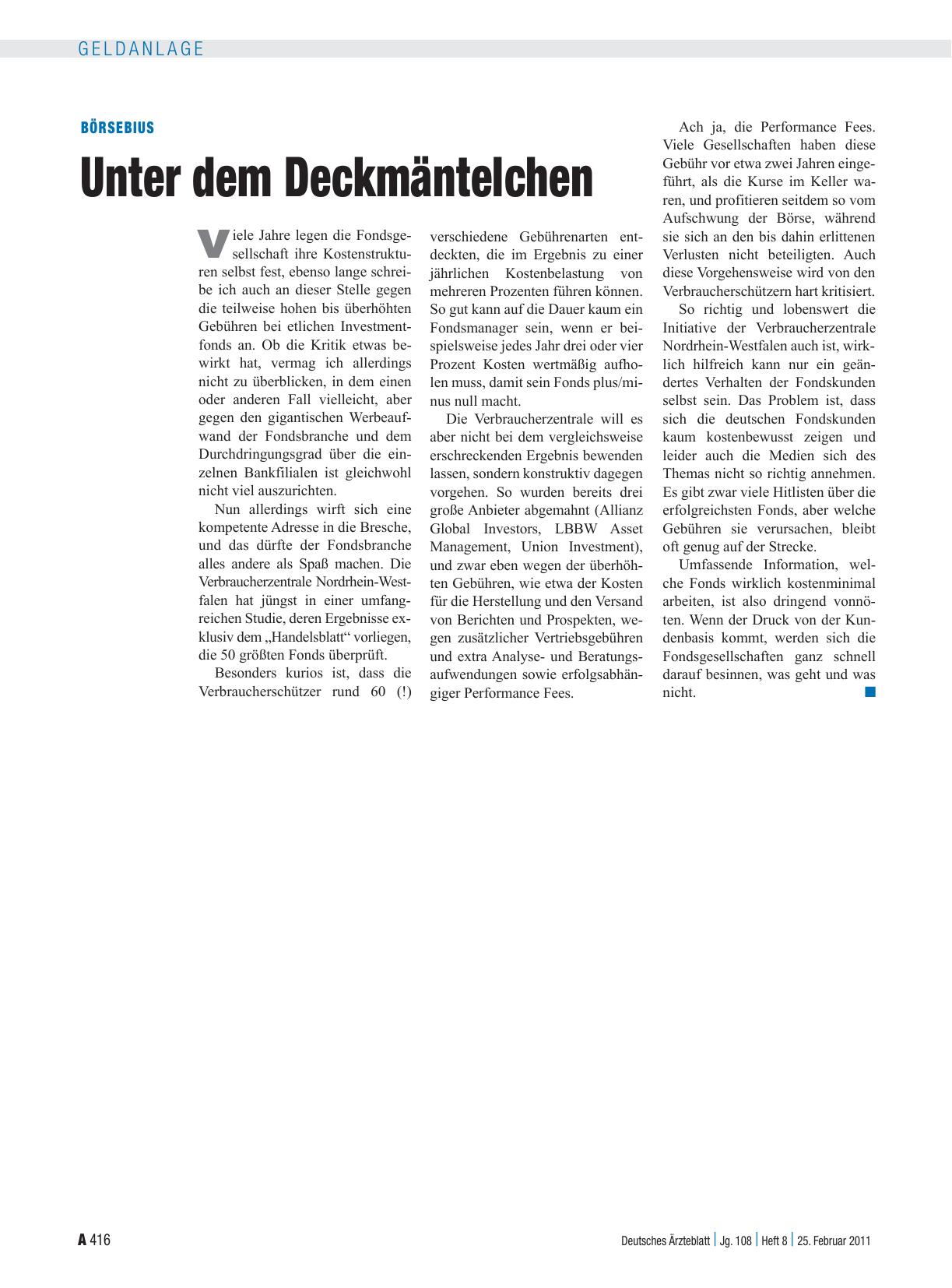 Vorschauseite 1: Börsebius: Unter dem Deckmäntelchen