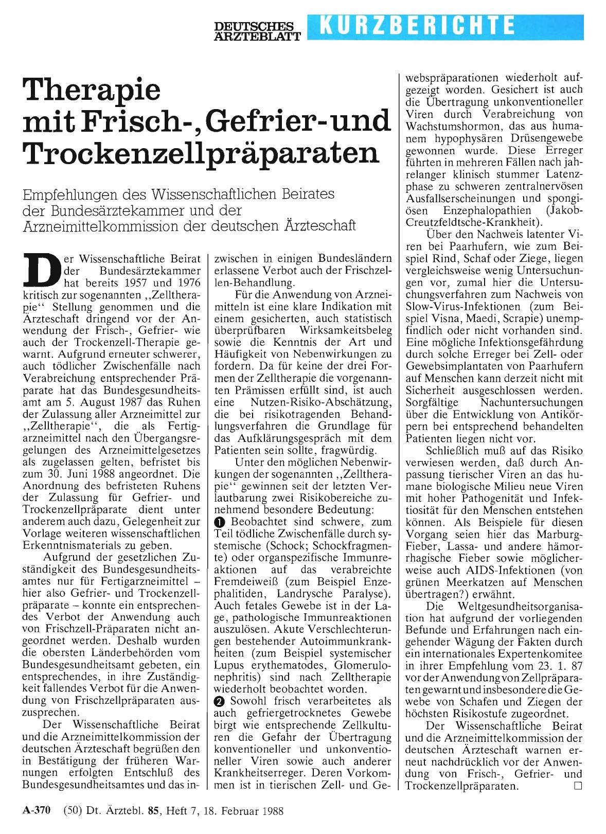 Vorschauseite 1: Therapie mit Frisch-, Gefrierund Trockenzellpräparaten
