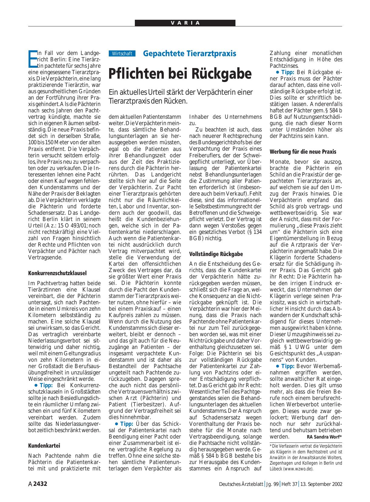 Vorschauseite 1: Gepachtete Tierarztpraxis: Pflichten bei Rückgabe