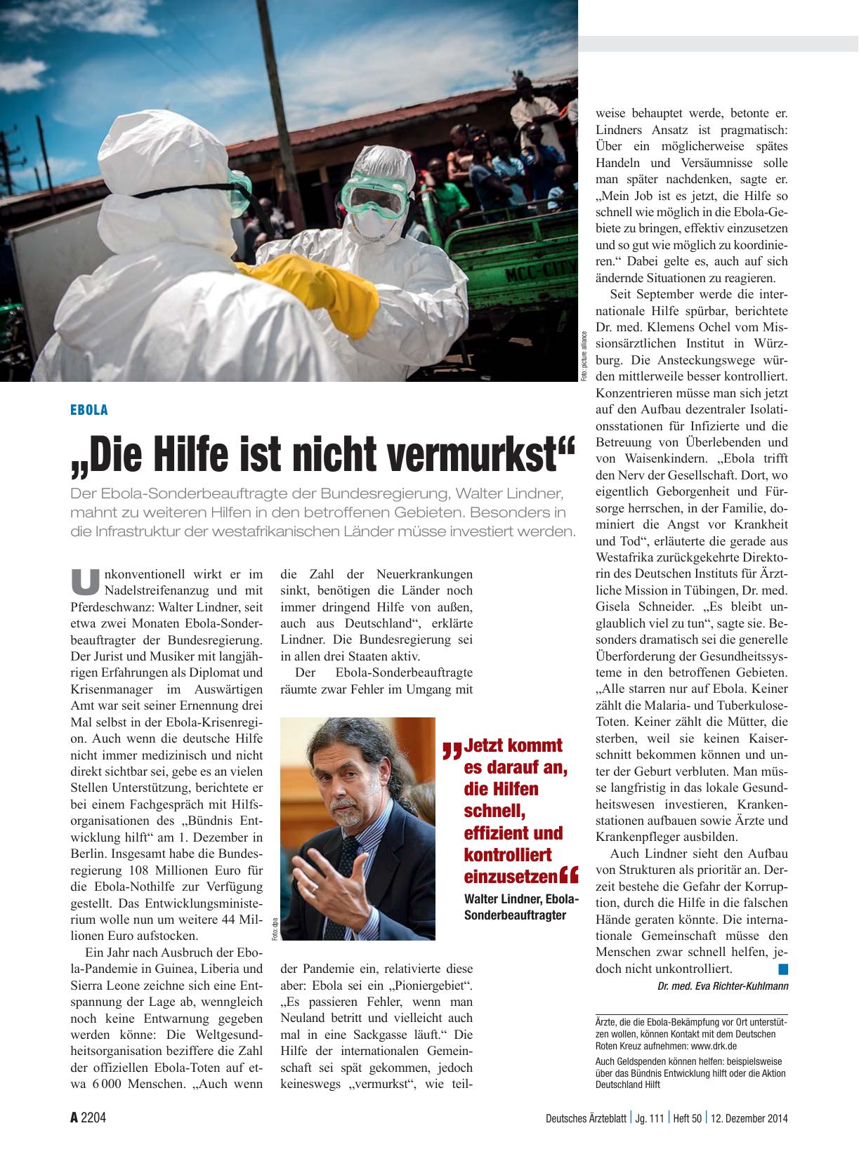 Vorschauseite 1: Ebola: „Die Hilfe ist nicht vermurkst“