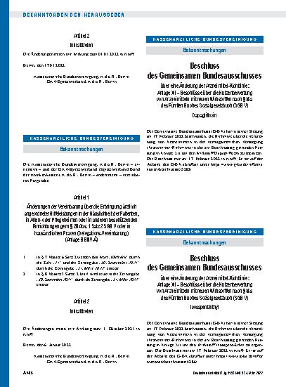 Vorschauseite 1: Beschluss des Gemeinsamen Bundesausschusses über eine Änderung der Arzneimittel-Richtlinie: Dapagliflozin