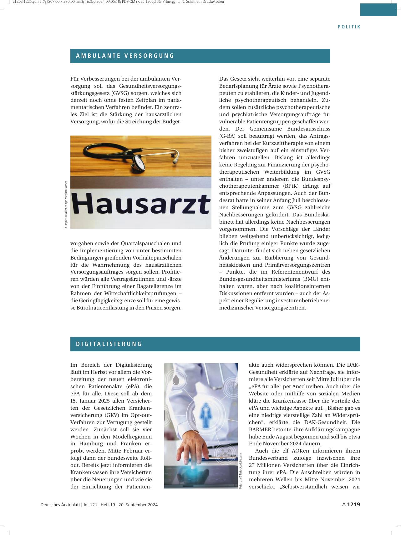 Vorschauseite 2: Gesundheitspolitik: Die Debatten im Herbst