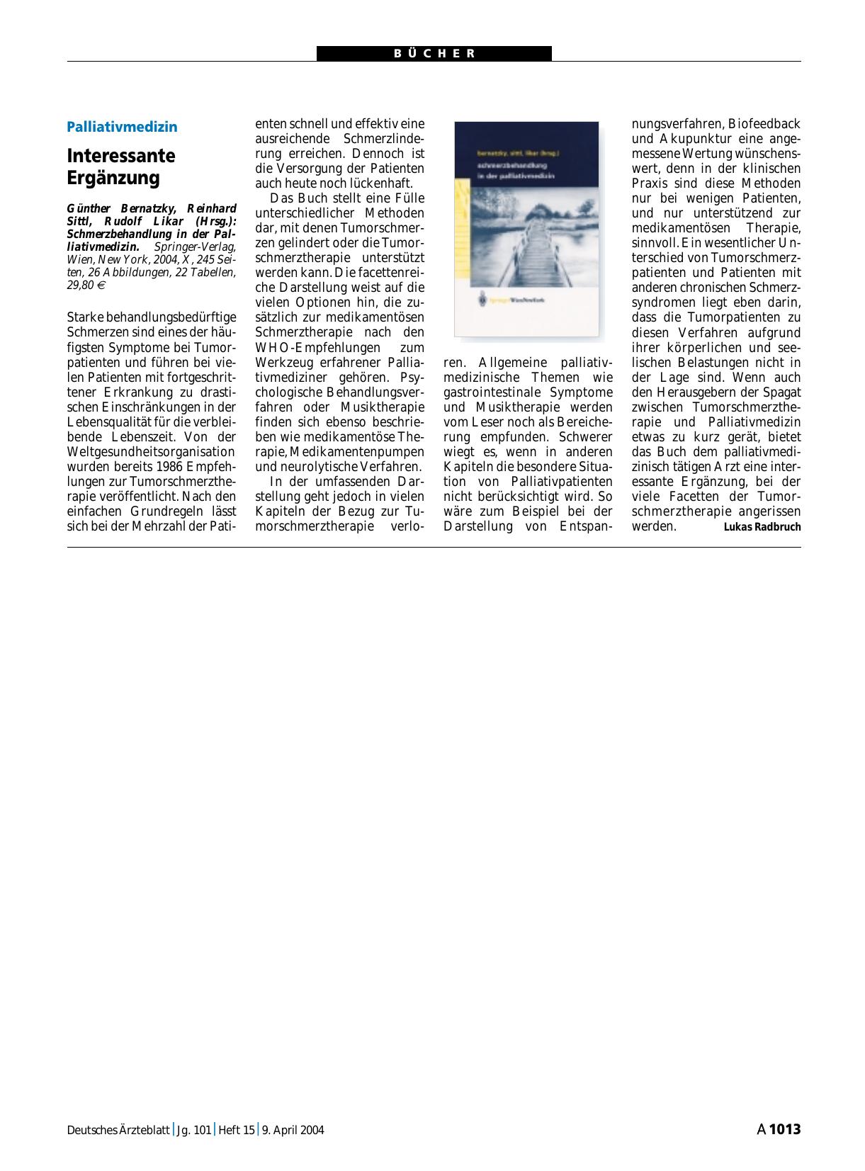 Vorschauseite 1: Schmerzbehandlung in der Palliativmedizin