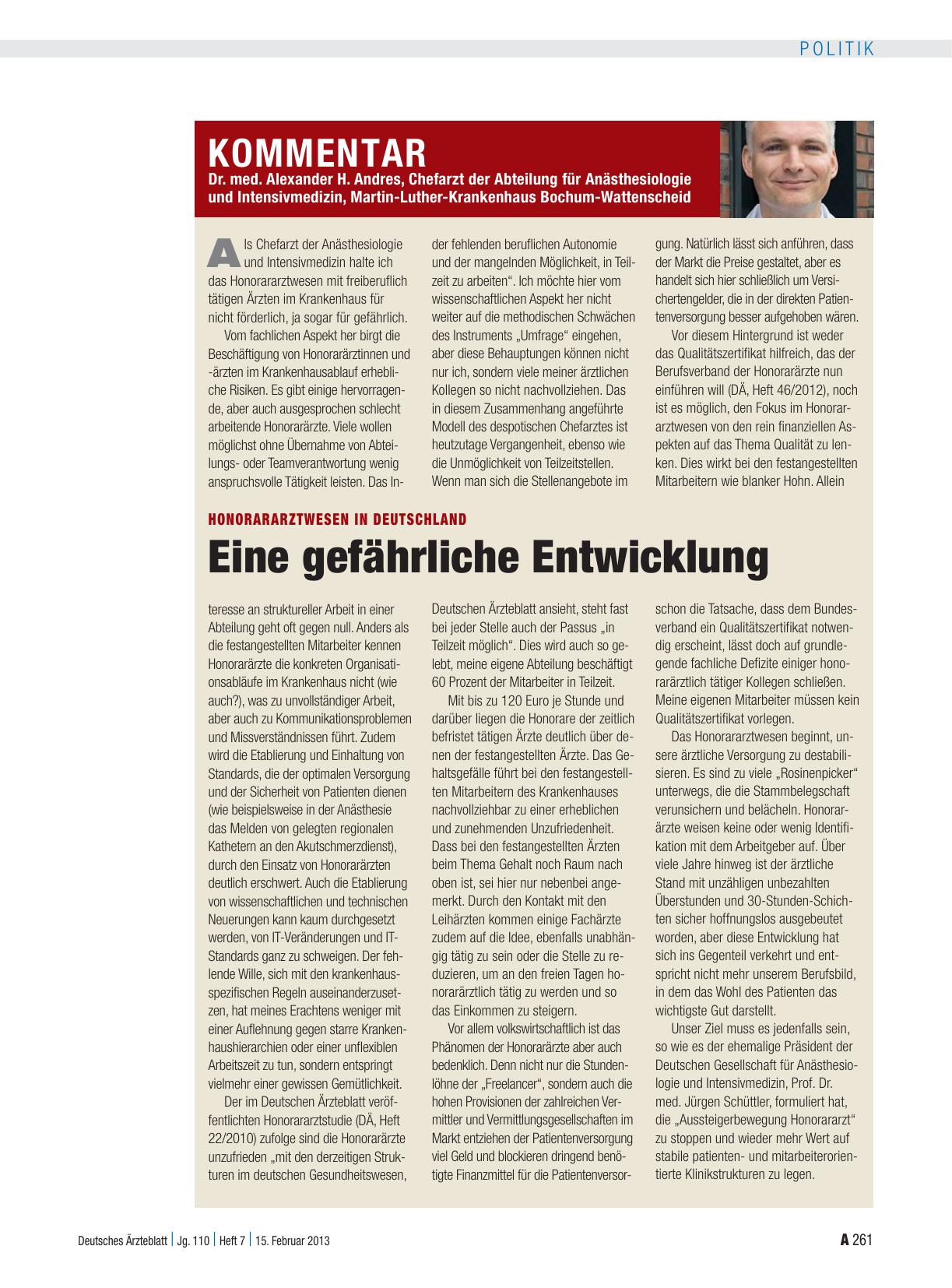 Vorschauseite 1: Honorararztwesen in Deutschland: Eine gefährliche Entwicklung