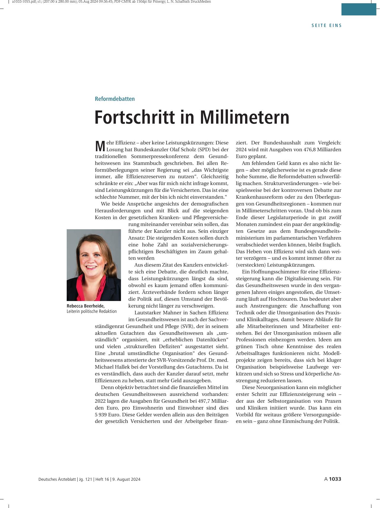 Vorschauseite 1: Reformdebatten: Fortschritt in Millimetern
