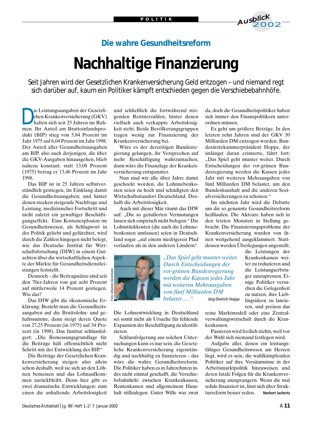 Vorschauseite 1: Die wahre Gesundheitsreform: Nachhaltige Finanzierung