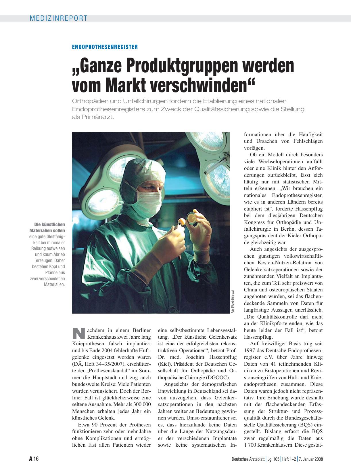 Vorschauseite 1: Endoprothesenregister: „Ganze Produktgruppen werden vom Markt verschwinden“