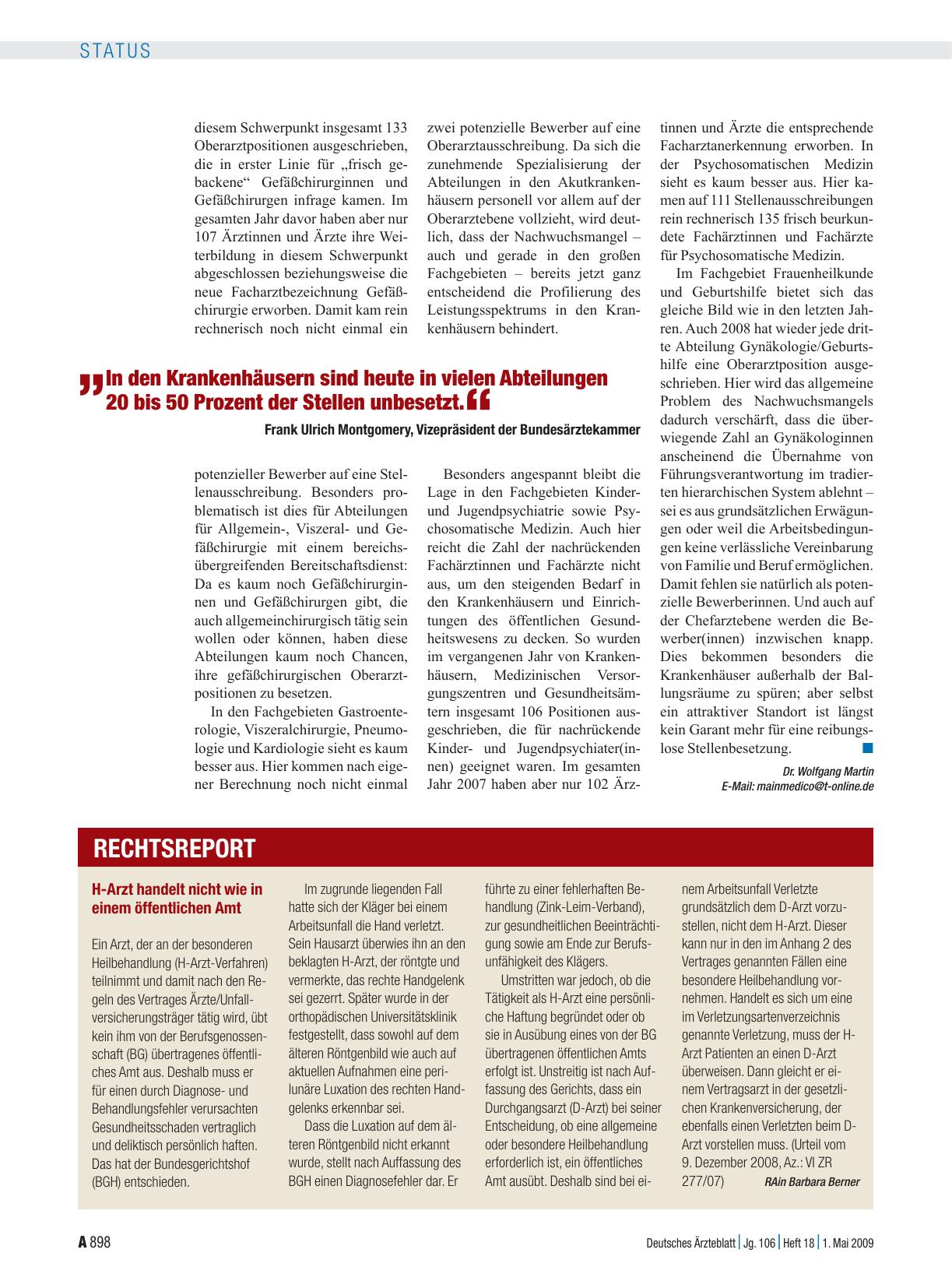 Vorschauseite 1: H-Arzt handelt nicht wie in einem öffentlichen Amt