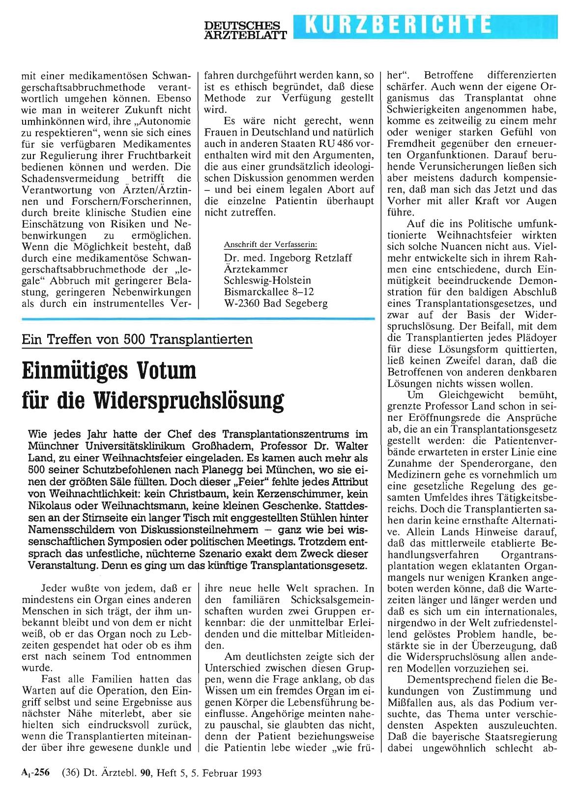 Vorschauseite 1: Ein Treffen von 500 Transplantierten: Einmütiges Votum für die Widerspruchslösung