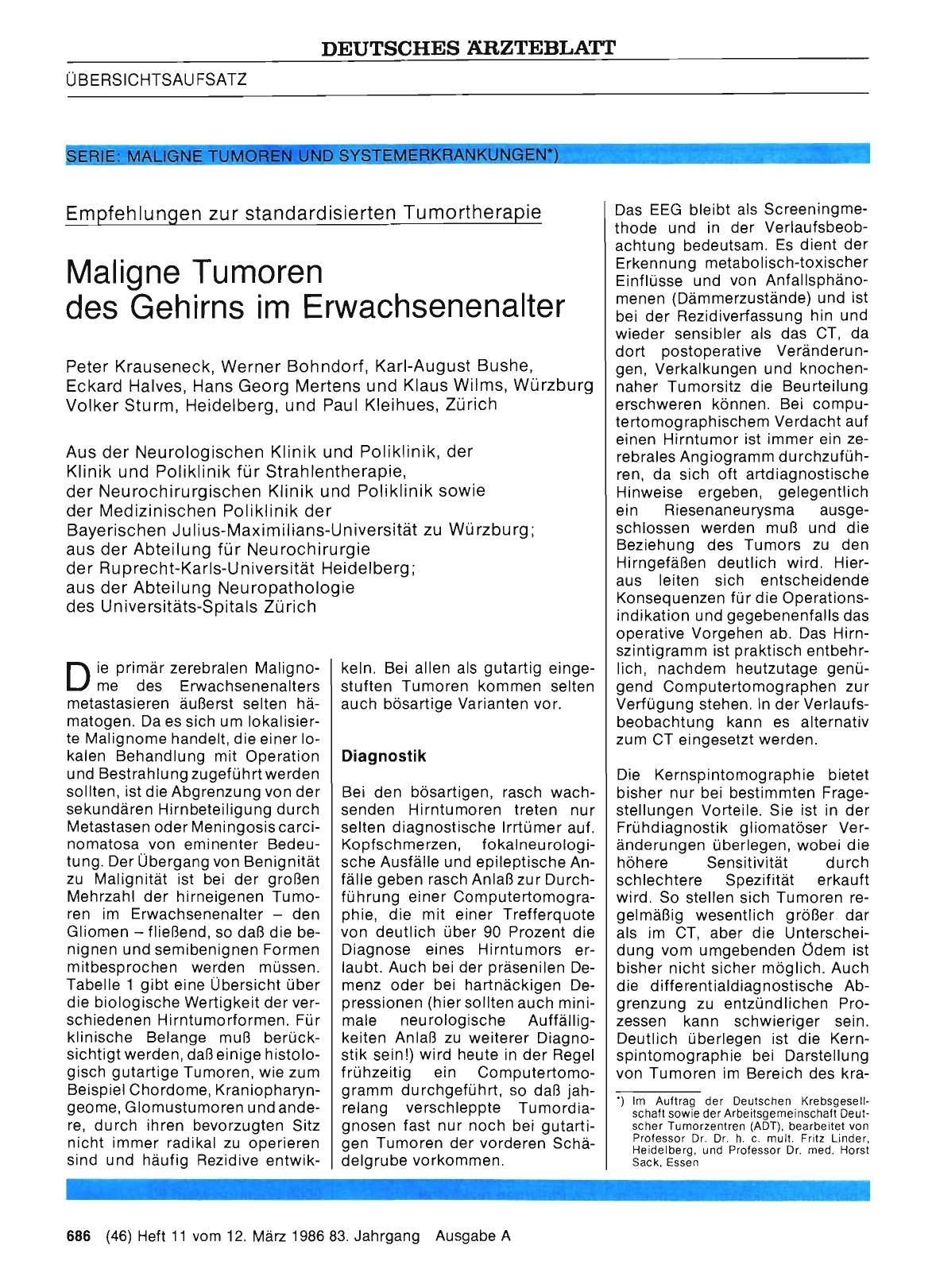 Vorschauseite 1: Empfehlungen zur standardisierten Tumortherapie: Maligne Tumoren des Gehirns im Erwachsenenalter