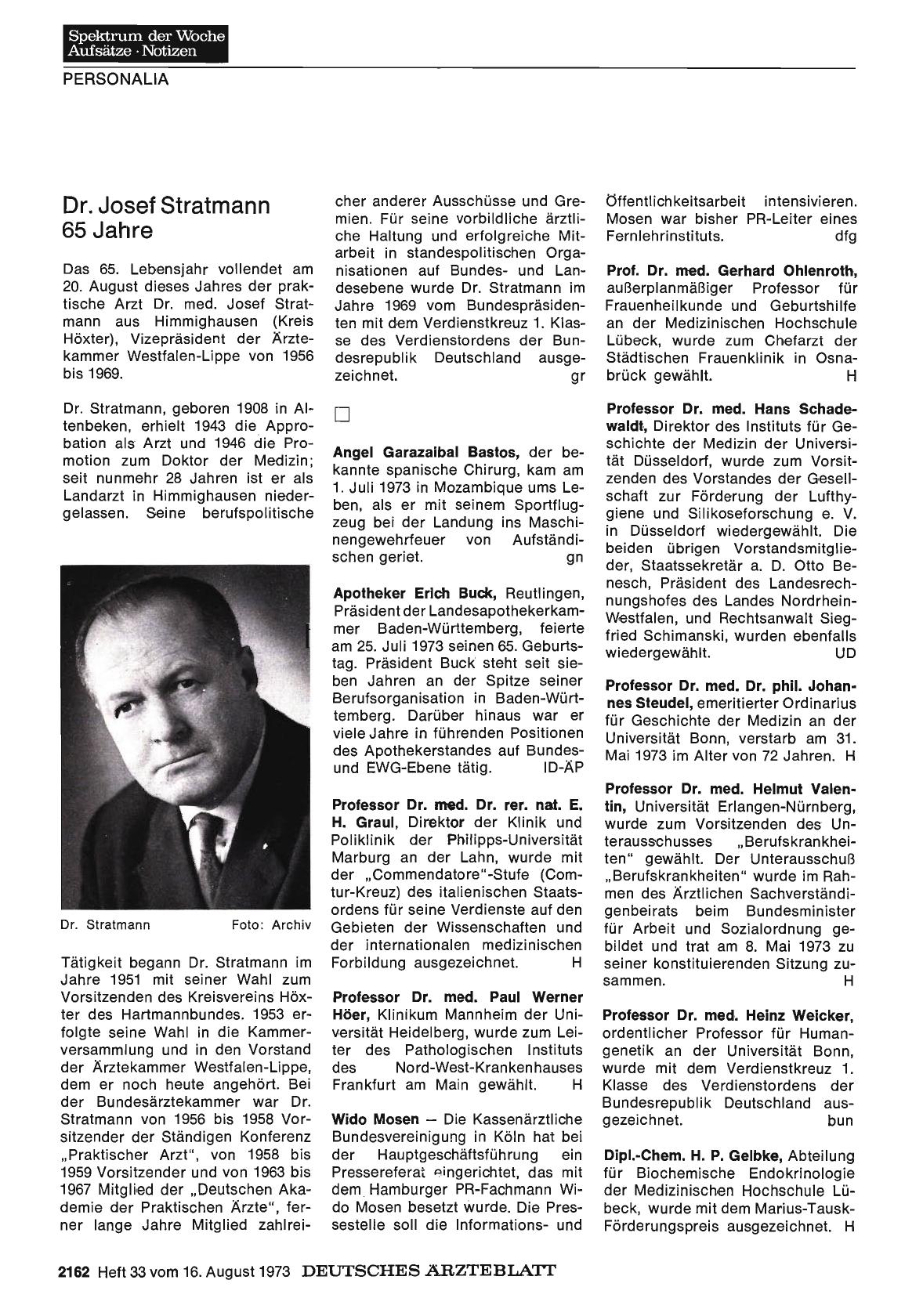 Vorschauseite 1: Dr. Josef Stratmann 65 Jahre