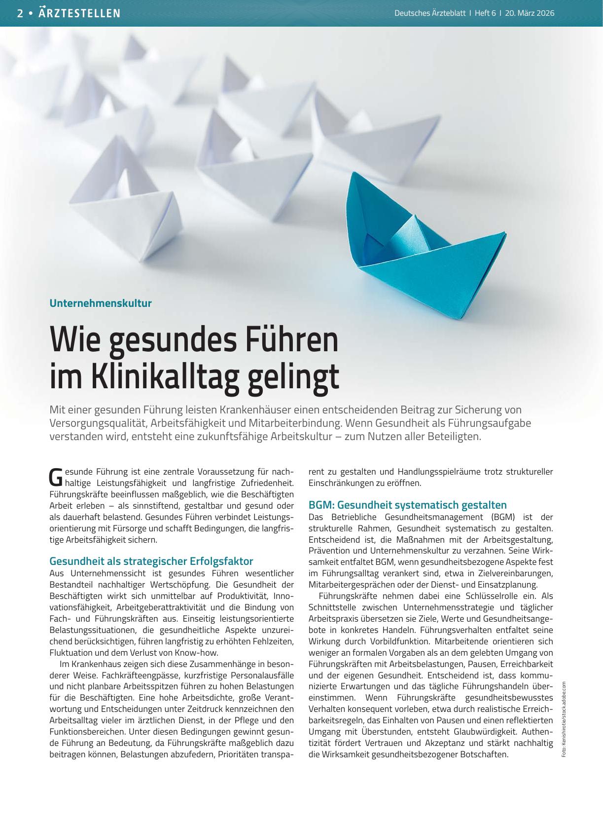 Vorschauseite 1: Unternehmenskultur: Wie gesundes Führen im Klinikalltag gelingt