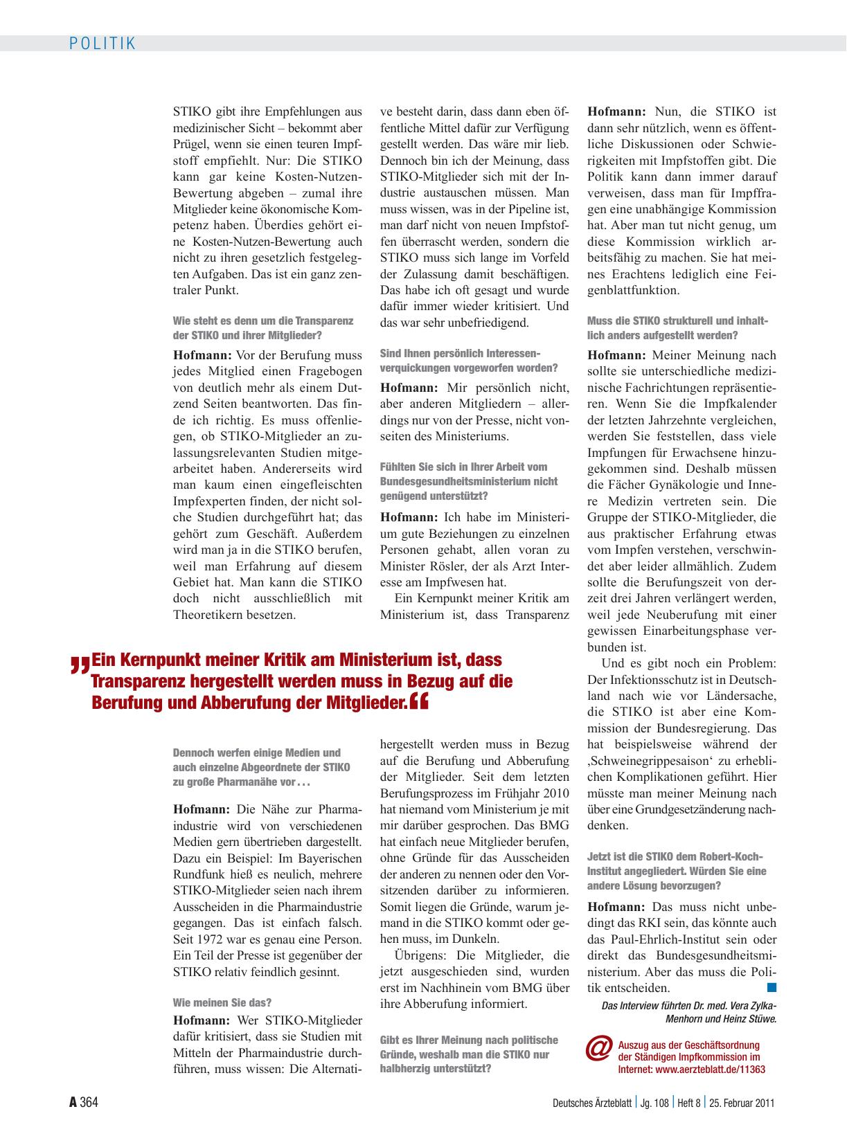 Vorschauseite 2: Interview mit Prof. Dr. rer. nat. Dr. med. Friedrich Hofmann (Universität Wuppertal), Ex-STIKO-Vorsitzender: Unmut hinter den Kulissen