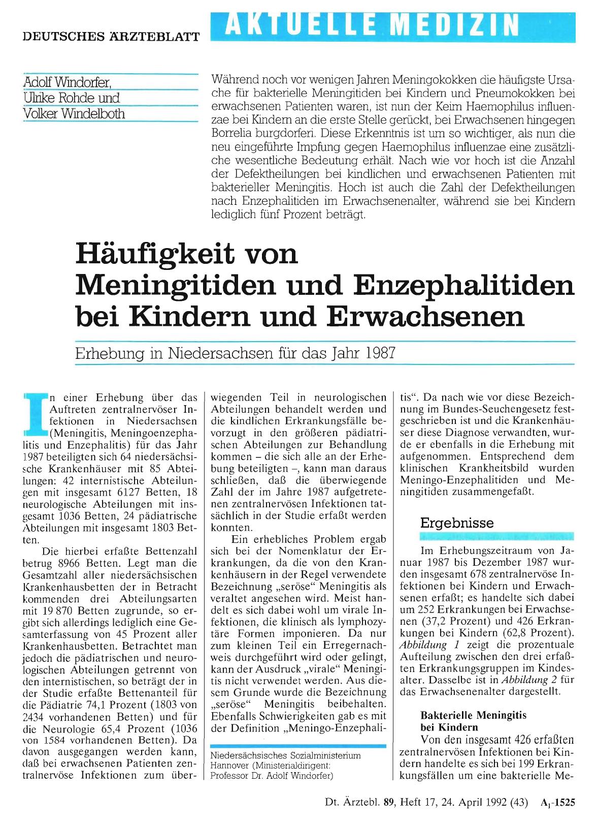 Vorschauseite 1: Häufigkeit von Meningitiden und Enzephalitiden bei Kindern und Erwachsenen