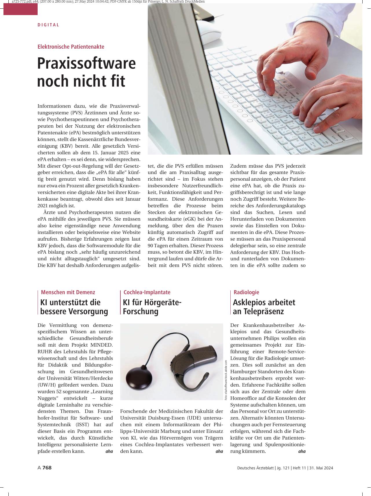 Vorschauseite 1: Elektronische Patientenakte: Praxissoftware noch nicht fit