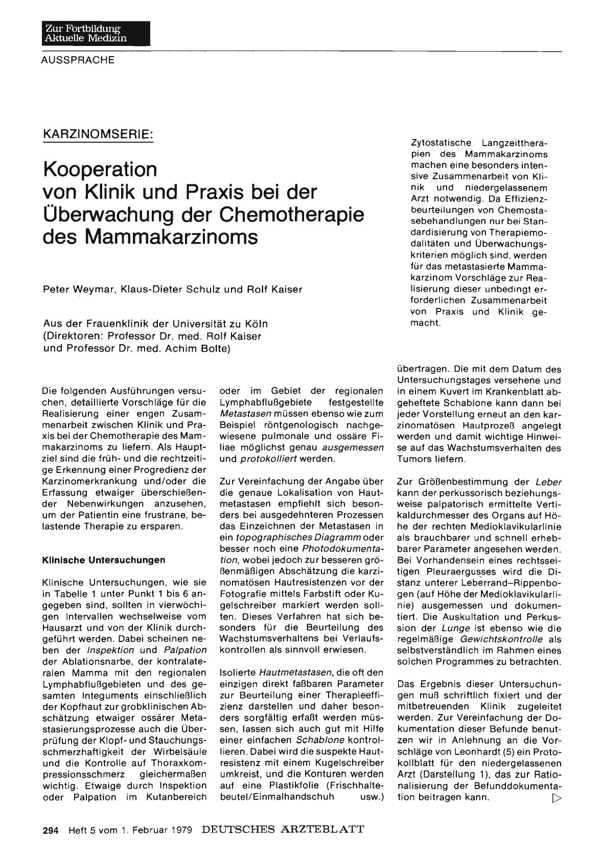 Vorschauseite 1: Karzinomserie: Kooperation von Klinik und Praxis bei der Überwachung der Chemotherapie des Mammakarzinoms
