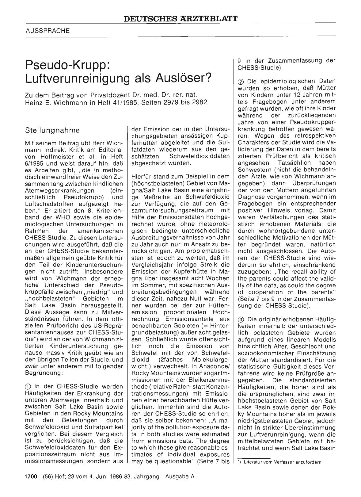 Vorschauseite 1: Pseudo-Krupp: Luftverunreinigung als Auslöser? : Stellungnahme