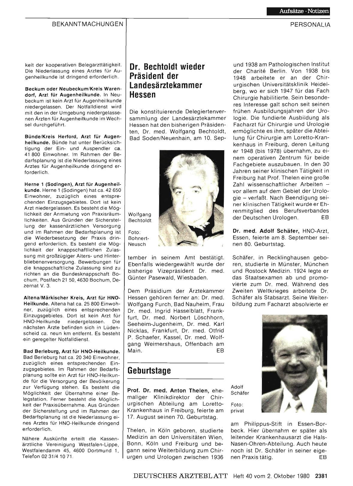 Vorschauseite 1: Dr. Bechtoldt wieder Präsident der Landesärztekammer Hessen