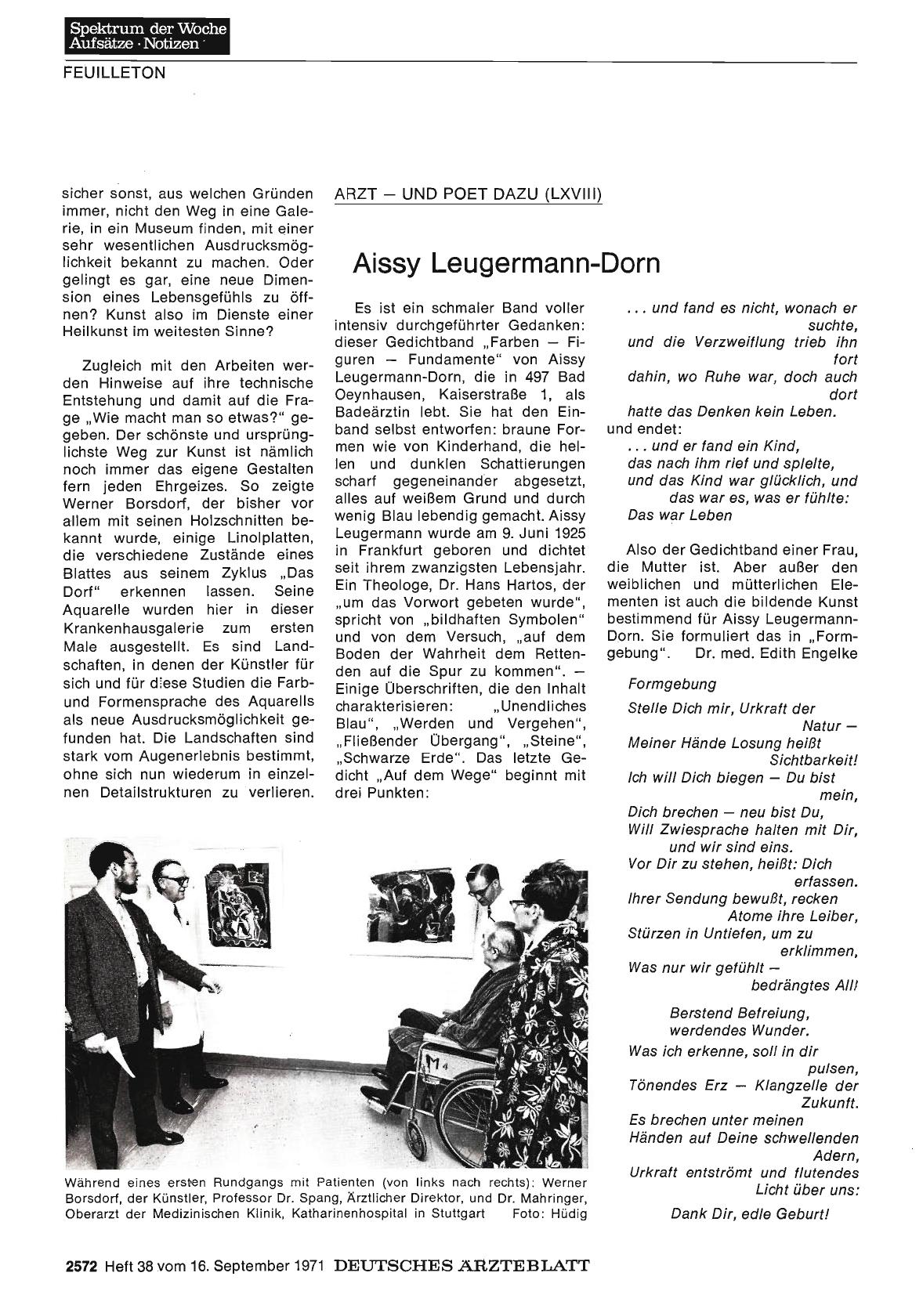 Vorschauseite 1: Arzt und Poet dazu (LXVIII) Aissy Leugermann-Dorn