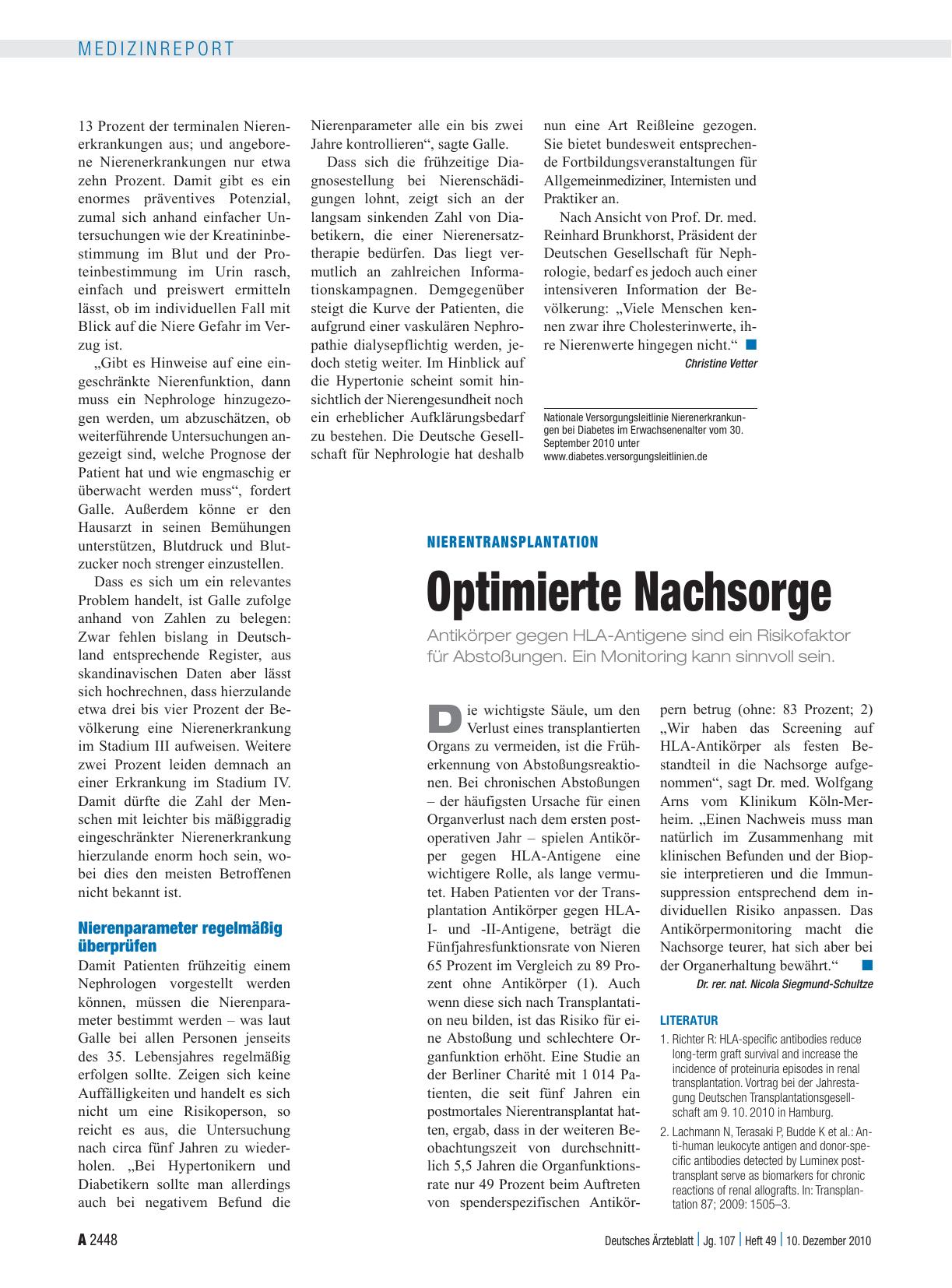 Vorschauseite 1: Nierentransplantation: Optimierte Nachsorge