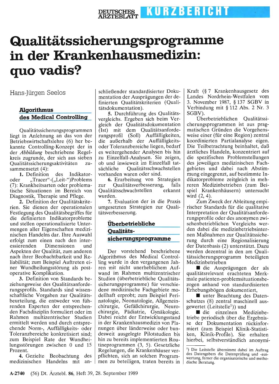 Vorschauseite 1: Qualitätssicherungsprogramme in der Krankenhausmedizin: quo vadis?