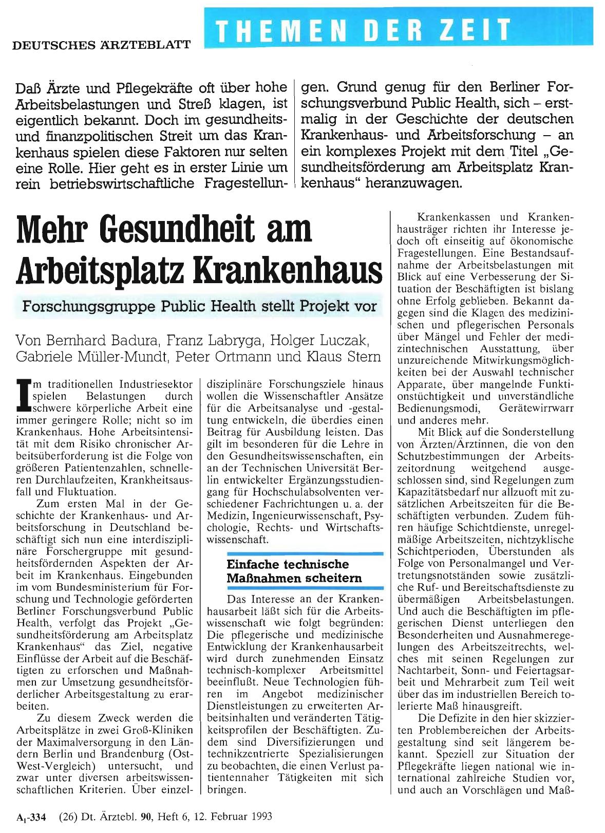 Vorschauseite 1: Mehr Gesundheit am Arbeitsplatz Krankenhaus: Forschungsgruppe Public Health stellt Projekt vor