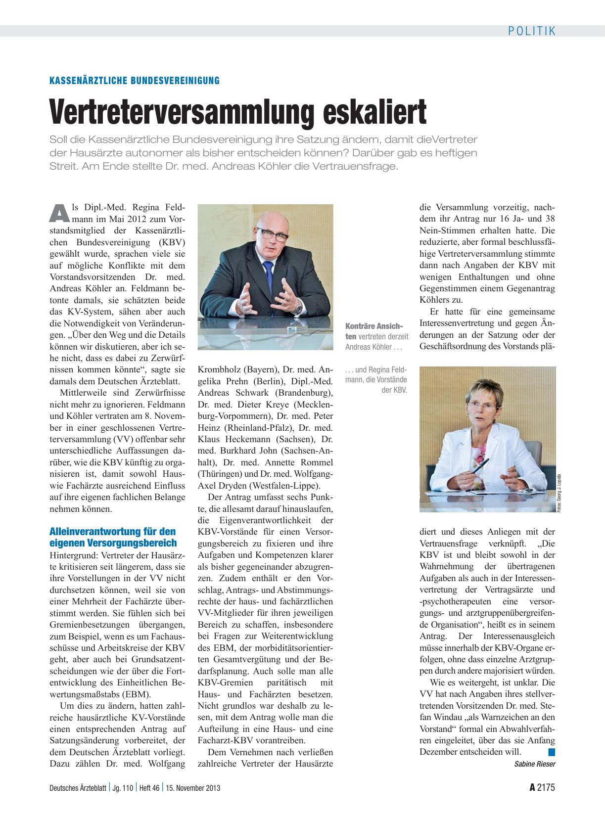Vorschauseite 1: Kassenärztliche Bundesvereinigung: Vertreterversammlung eskaliert