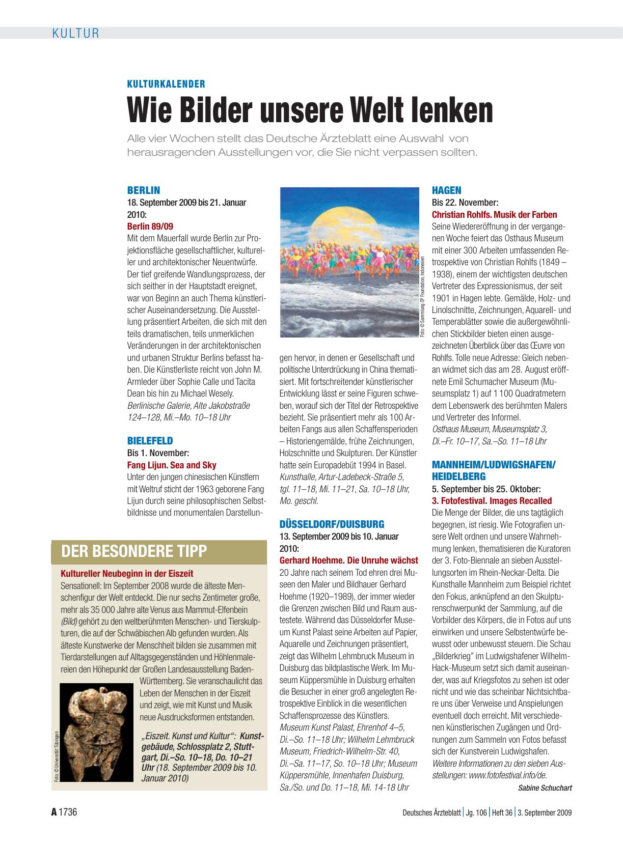 Vorschauseite 1: Kulturkalender: Wie Bilder unsere Welt lenken