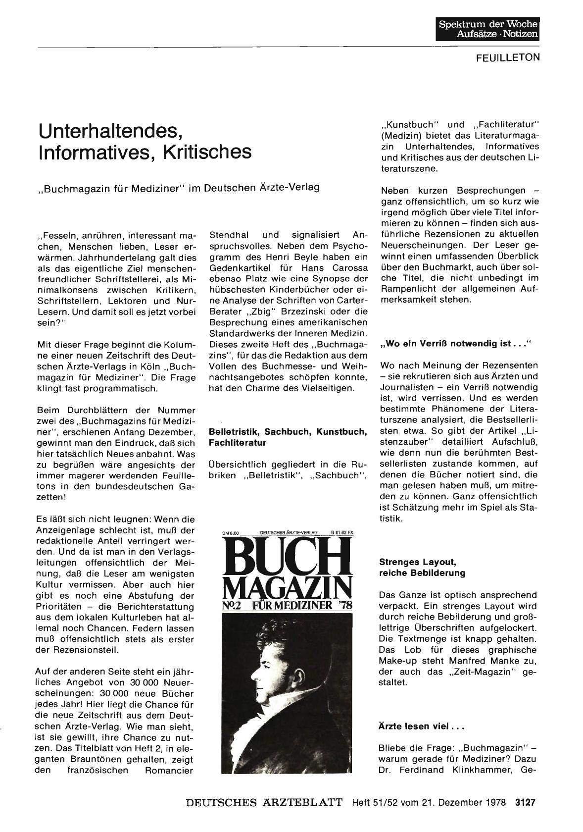 Vorschauseite 1: Unterhaltendes, Informatives, Kritisches: „Buchmagazin für Mediziner“ im Deutschen Ärzte-Verlag