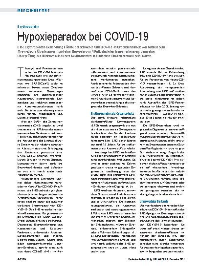 Vorschauseite 1: Erythropoietin: Hypoxieparadox bei COVID-19